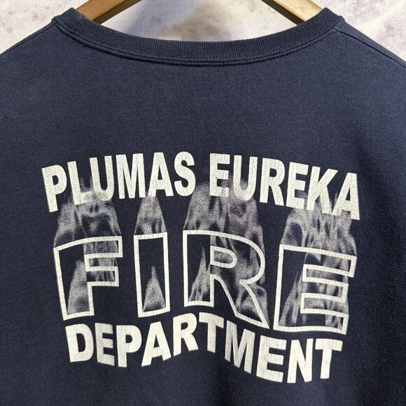 Vintage Fire Dept Sweatshirt Mens Large Blue Crew Neck Plumas Eureka California - Picture 9 of 13